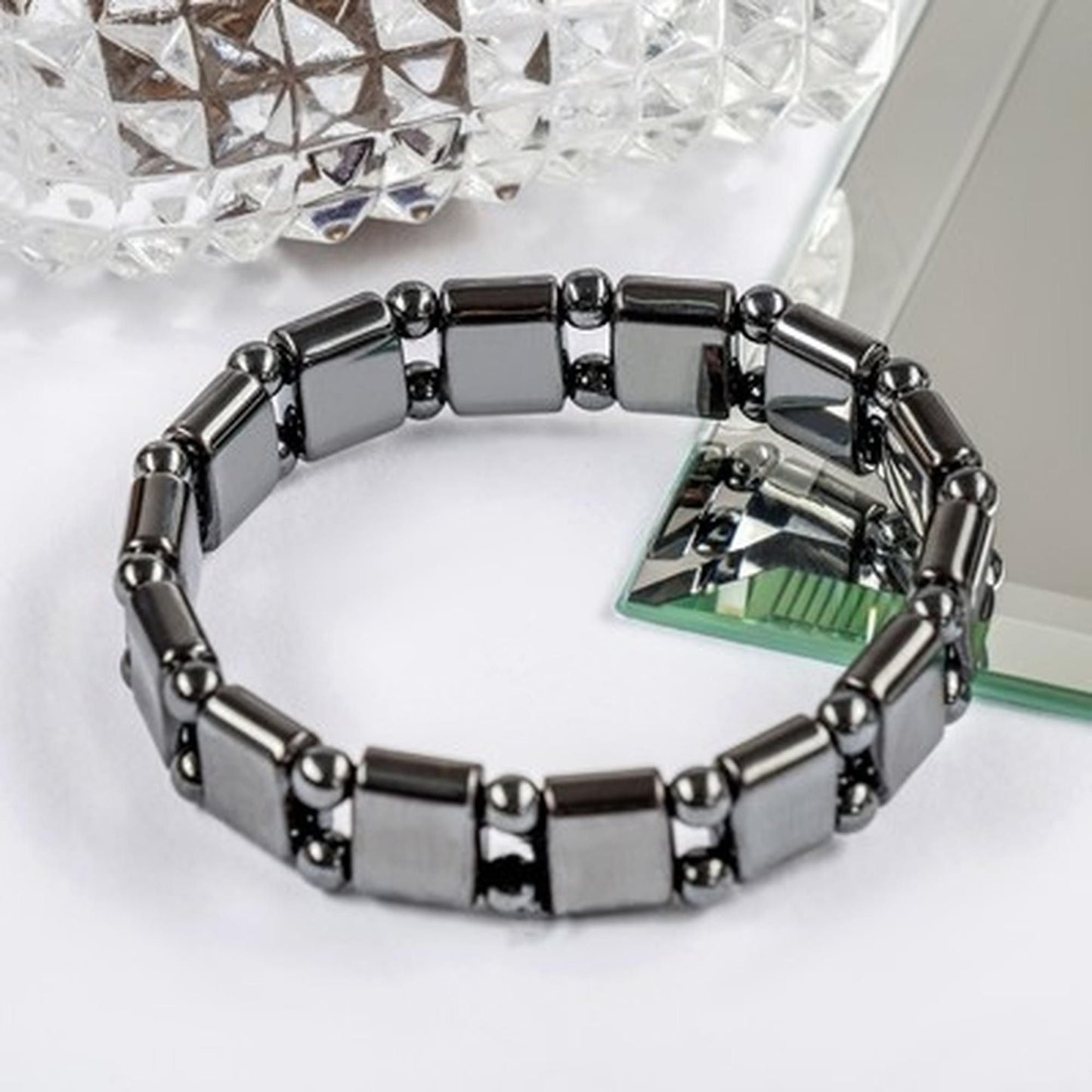 Magnetic Sugar Control Bracelet,Unisex Stylish Health Care Magnetic Black Stone Therapy Bracelet