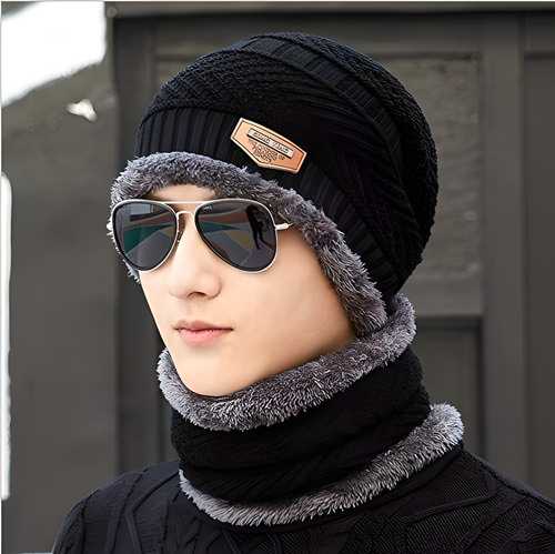 Ultra Soft Unisex Woolen Beanie Cap Plus Neck Scarf Set (Multi Color)