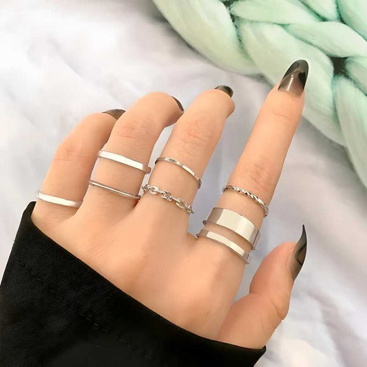 Silver Plated Trending Ring Set For Women (7 Pcs)